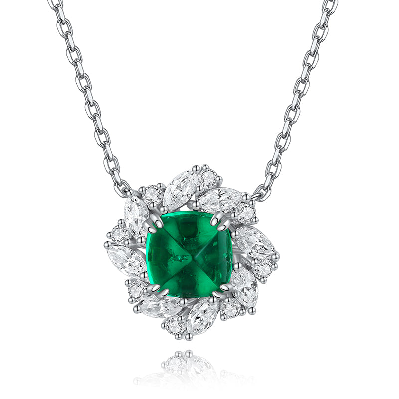 3.3 Carat Square Lab Created Gemstone Necklace with Petal Halo in S925 Silver Plating