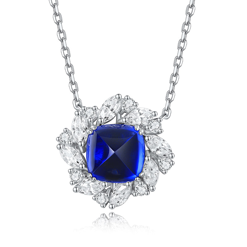 3.3 Carat Square Lab Created Gemstone Necklace with Petal Halo in S925 Silver Plating