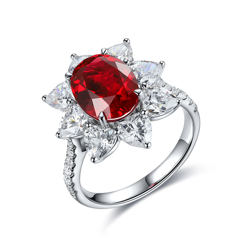 Stunning 3.8 Carat Lab Created Gemstone Floral Ring in S925 Silver with Platinum Finish