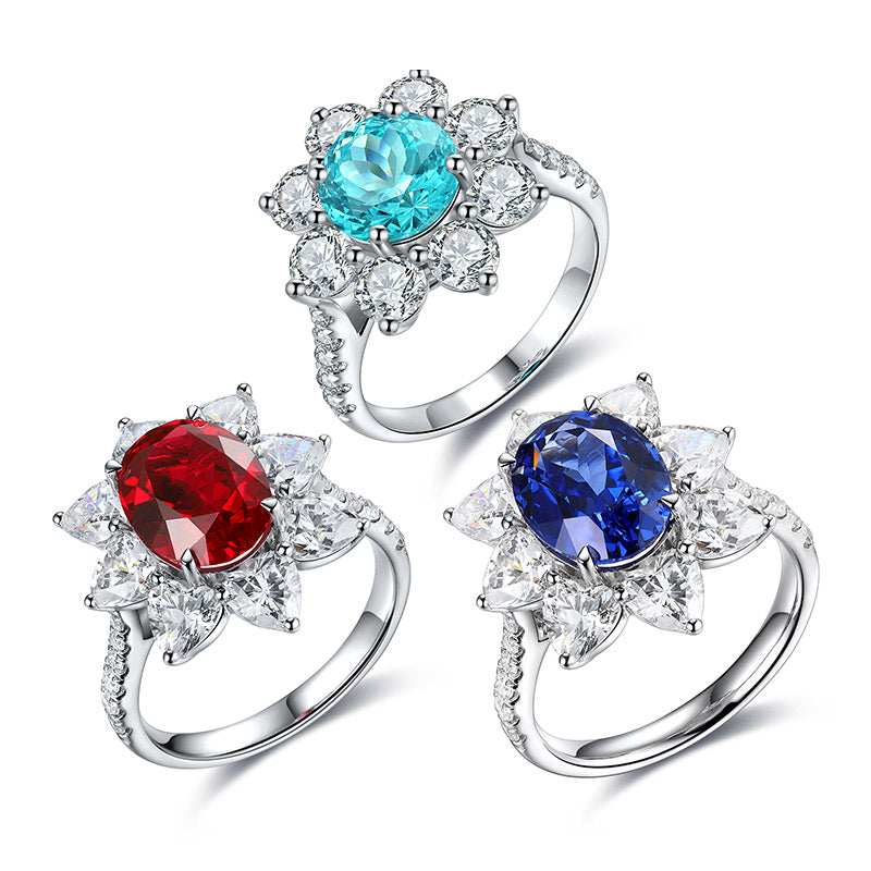 Stunning 3.8 Carat Lab Created Gemstone Floral Ring in S925 Silver with Platinum Finish