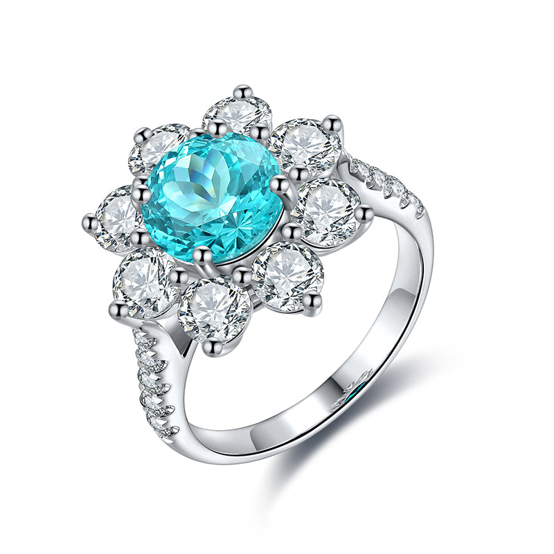 Stunning 3.8 Carat Lab Created Gemstone Floral Ring in S925 Silver with Platinum Finish