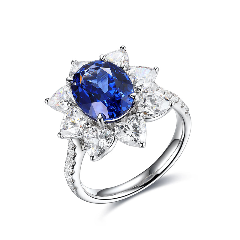 Stunning 3.8 Carat Lab Created Gemstone Floral Ring in S925 Silver with Platinum Finish