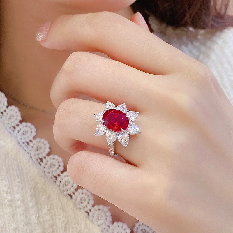 Stunning 3.8 Carat Lab Created Gemstone Floral Ring in S925 Silver with Platinum Finish