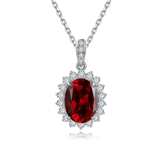 2.0 Carat Oval Lab Created Colored Gemstone Necklace with Halo in S925 Silver Plated Platinum