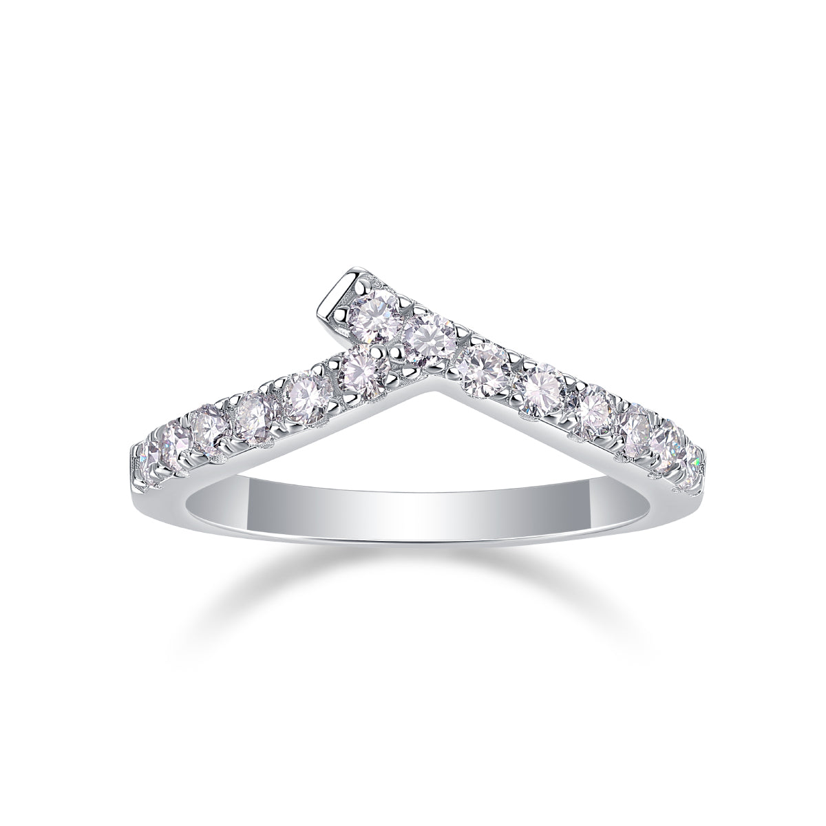 0.36 Carat Moissanite V-Shaped Half Eternity Ring in S925 Silver with Platinum Plating