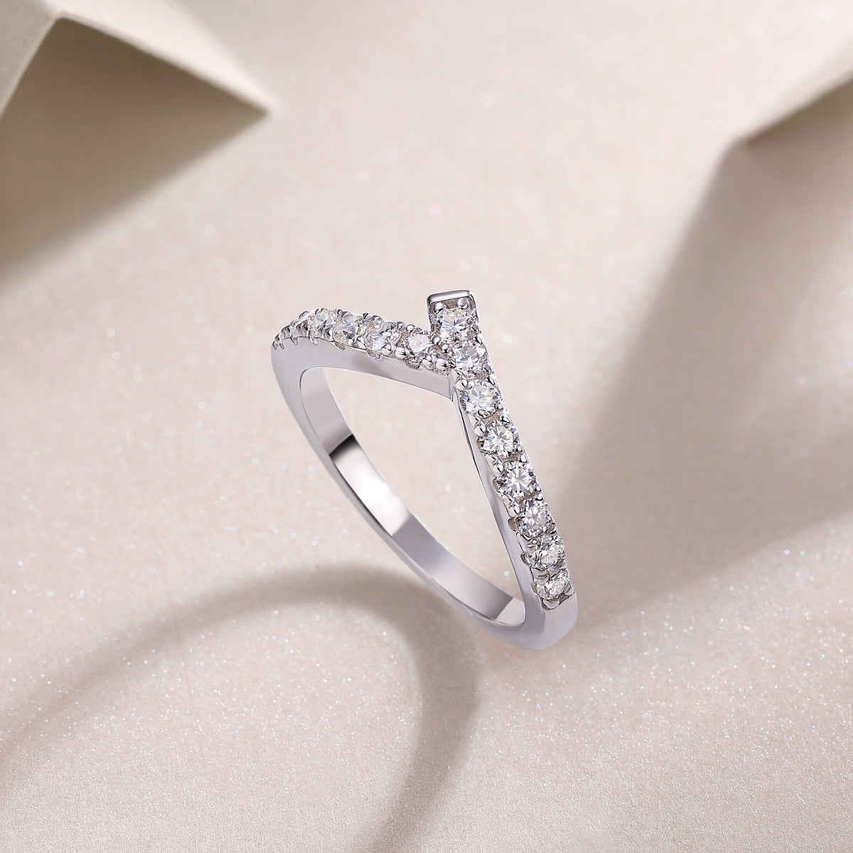 0.36 Carat Moissanite V-Shaped Half Eternity Ring in S925 Silver with Platinum Plating