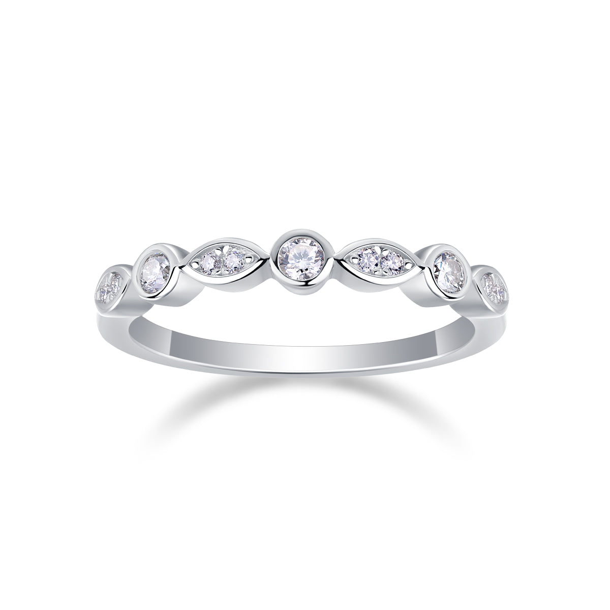 0.244 Carat Round Moissanite Evil Eye Half Eternity Ring in S925 Silver Plated Platinum