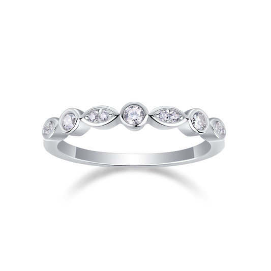 0.244 Carat Round Moissanite Evil Eye Half Eternity Ring in S925 Silver Plated Platinum