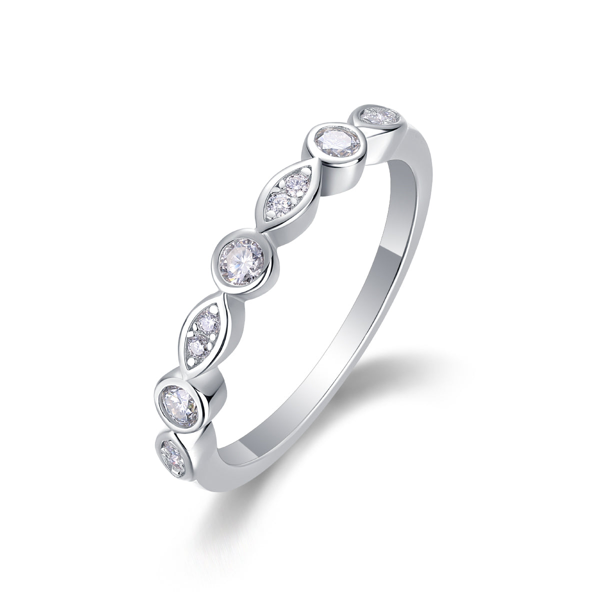 0.244 Carat Round Moissanite Evil Eye Half Eternity Ring in S925 Silver Plated Platinum