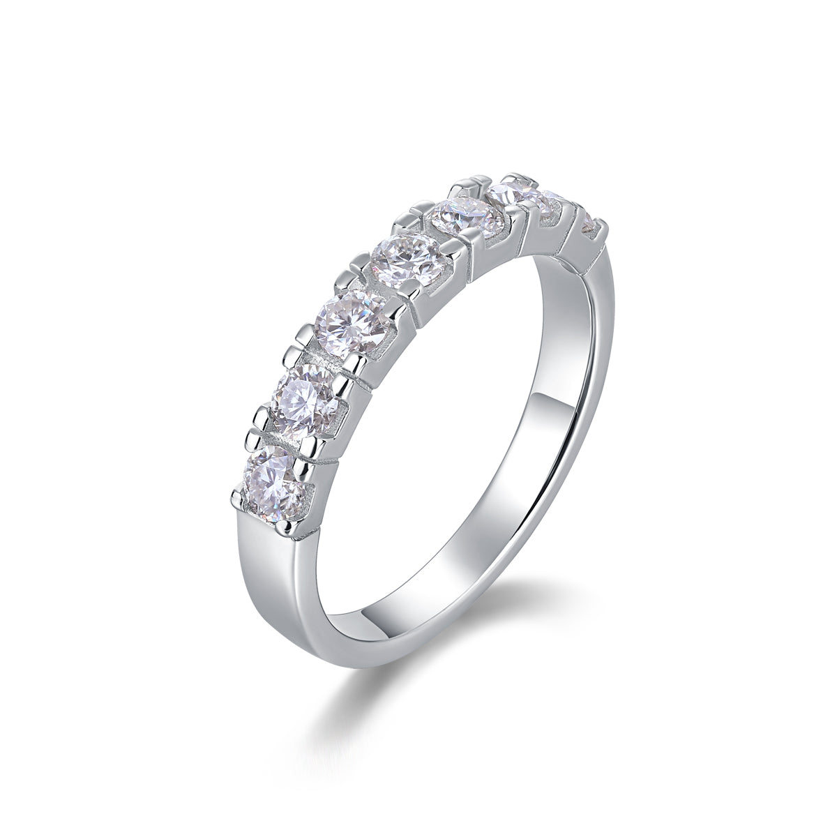 0.7 Carat Moissanite Round Ring in S925 Silver with Platinum Finish