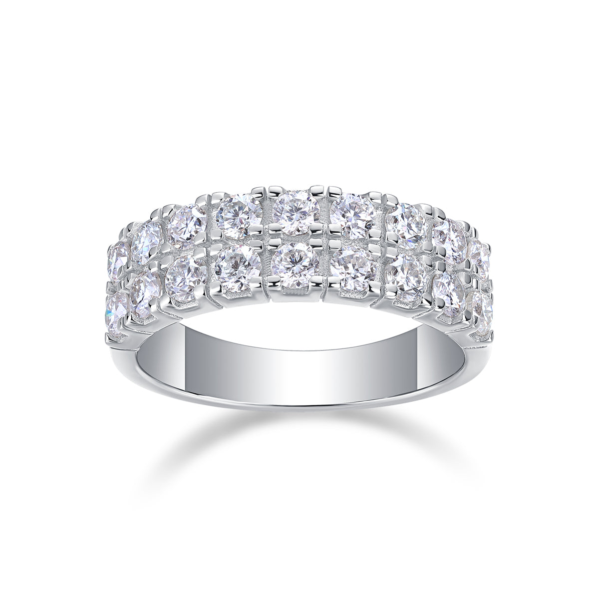 1.08 Carat Double Row Moissanite Ring with Four-Prong Setting in S925 Silver Plated Platinum