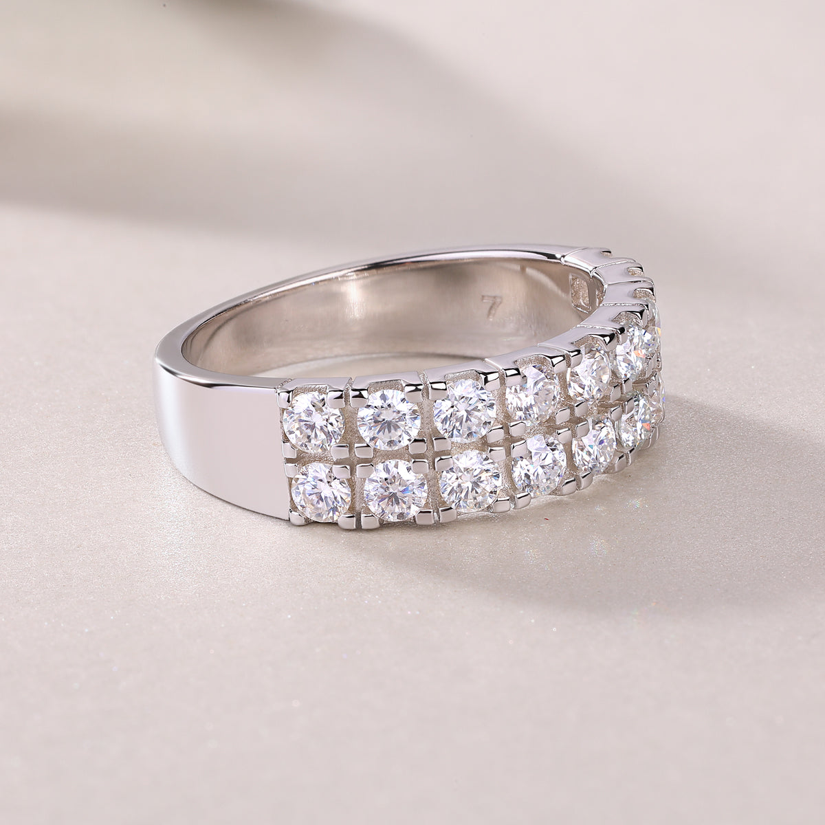 1.08 Carat Double Row Moissanite Ring with Four-Prong Setting in S925 Silver Plated Platinum