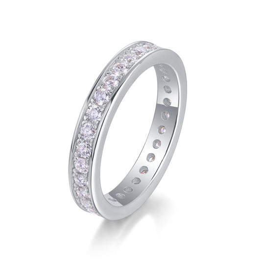 0.9 Carat Round Moissanite Eternity Ring in S925 Silver with Platinum Plating