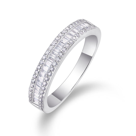 Elegant 0.51 Carat Moissanite Ring with Double Row Round Stones in S925 Silver Plating