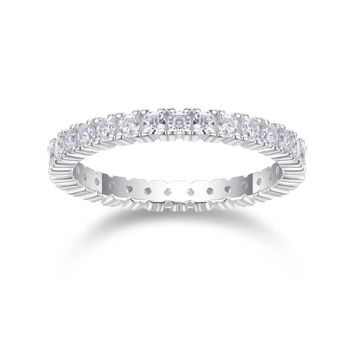 0.9 Carat Round Moissanite Eternity Ring in S925 Silver with Platinum Plating