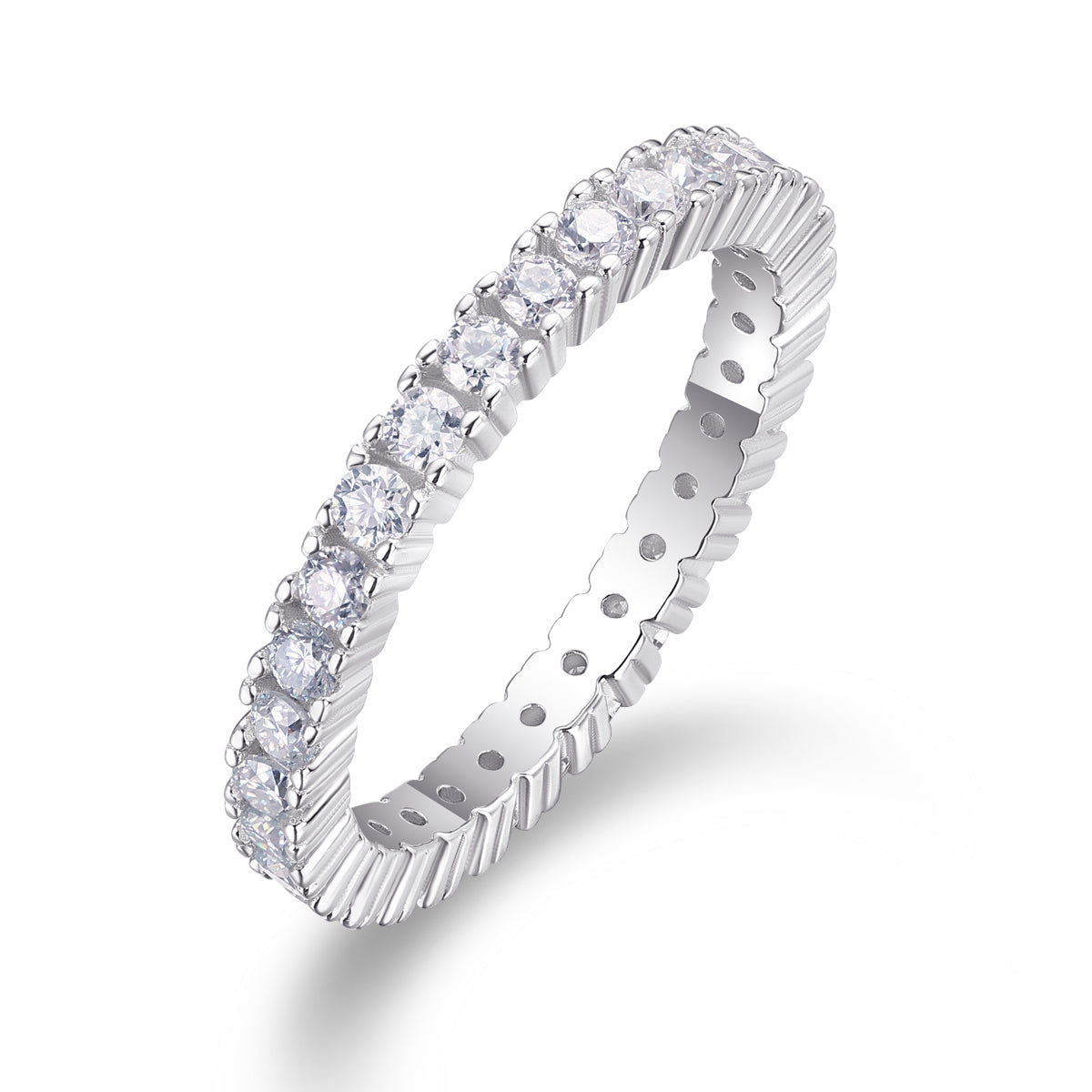 0.9 Carat Round Moissanite Eternity Ring in S925 Silver with Platinum Plating