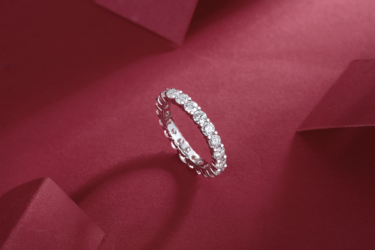 2.1 Carat Round Moissanite Eternity Ring in S925 Silver with Platinum Plating