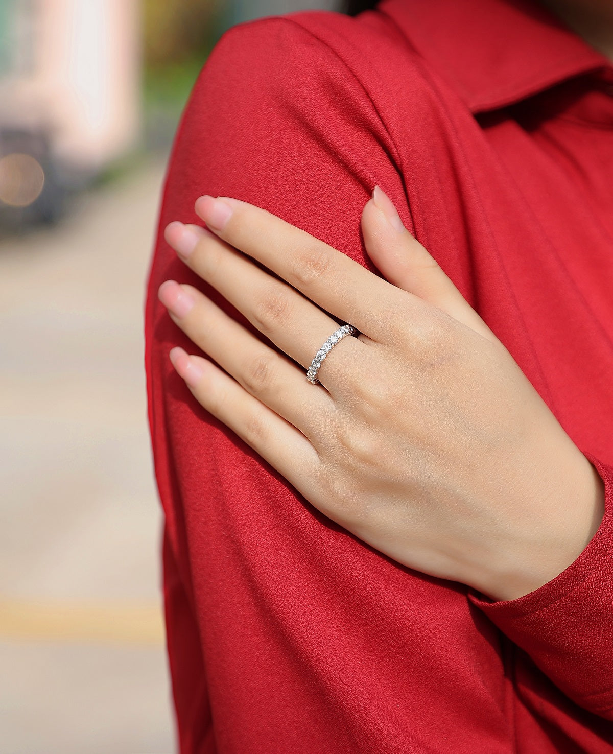 2.1 Carat Round Moissanite Eternity Ring in S925 Silver with Platinum Plating