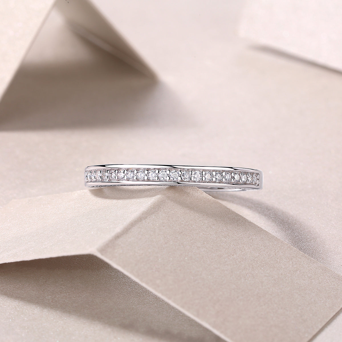 0.444 Carat Three-Sided Moissanite Half Eternity Ring in S925 Silver Plated Platinum