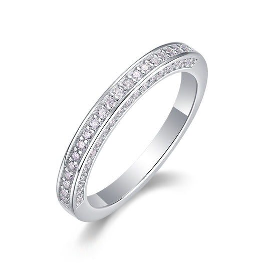 0.444 Carat Three-Sided Moissanite Half Eternity Ring in S925 Silver Plated Platinum