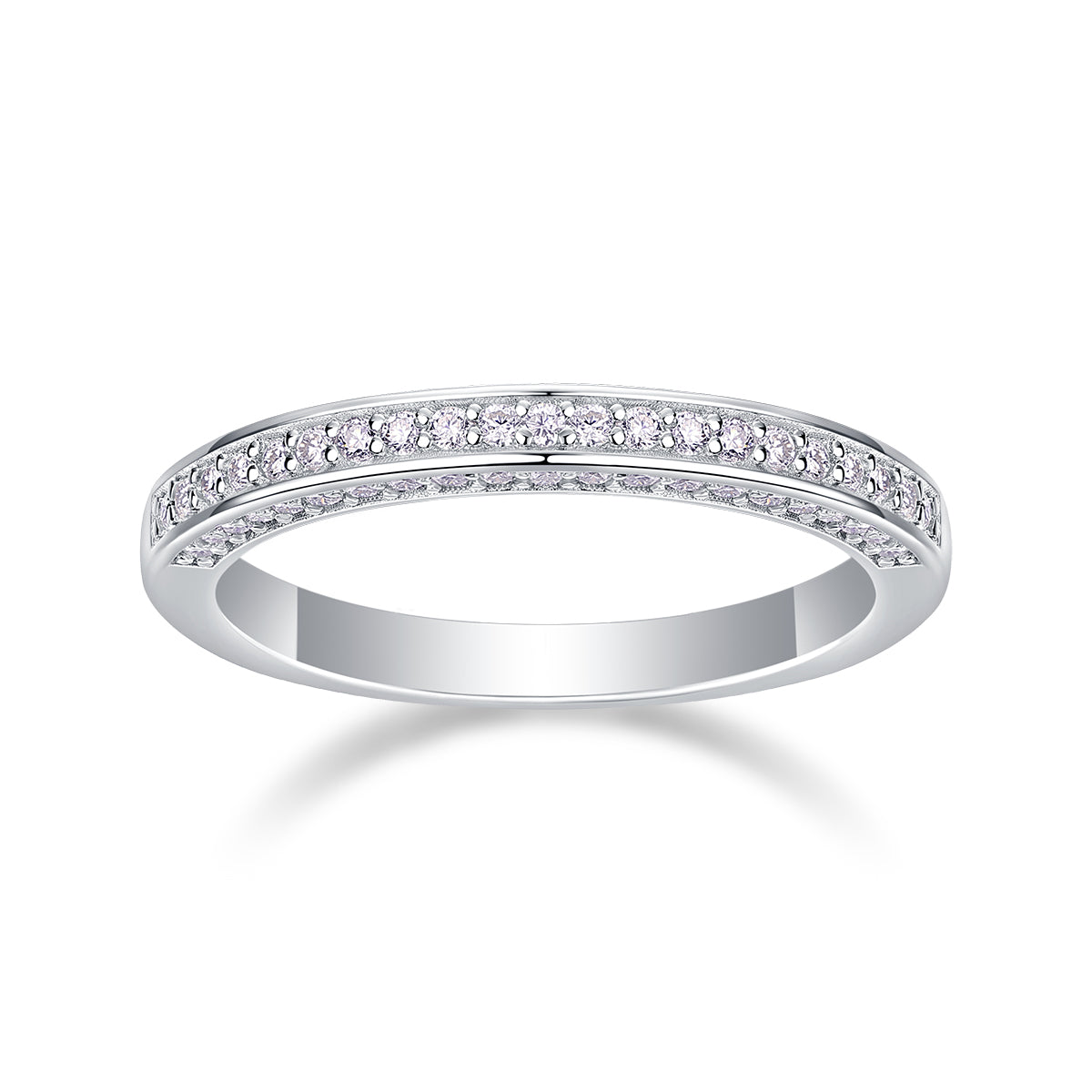 0.444 Carat Three-Sided Moissanite Half Eternity Ring in S925 Silver Plated Platinum