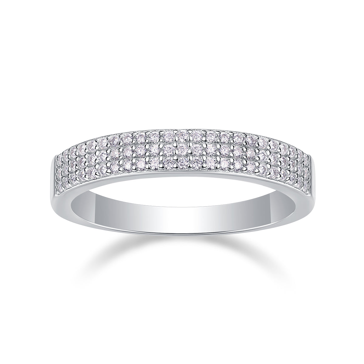 0.345 Carat Triple Row Round Moissanite Half Eternity Ring in S925 Silver Plated Platinum