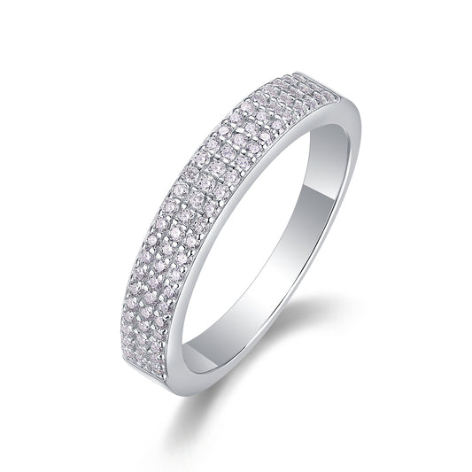 0.345 Carat Triple Row Round Moissanite Half Eternity Ring in S925 Silver Plated Platinum