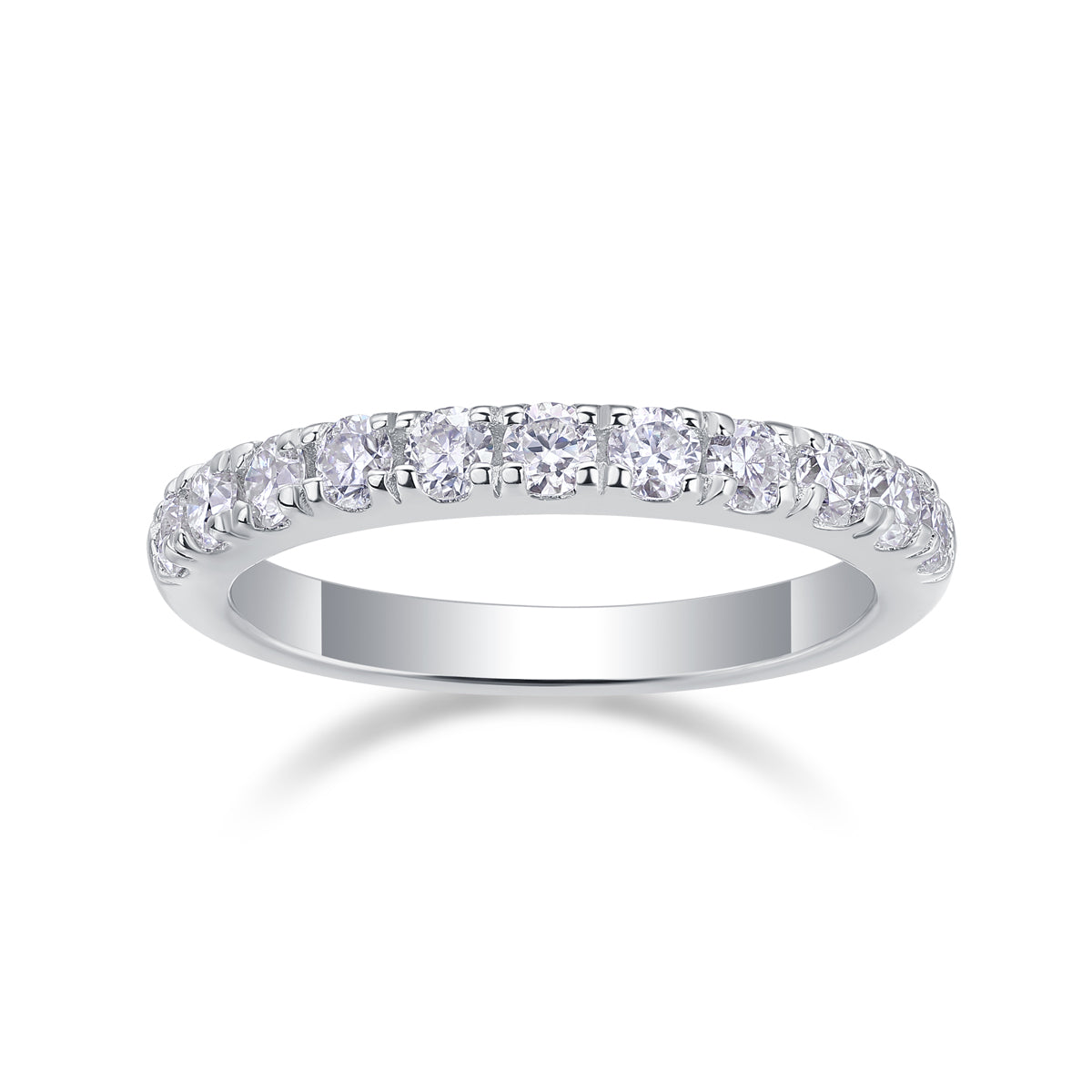 0.48 Carat Half Eternity Ring with Round Moissanite in S925 Silver Plated Platinum