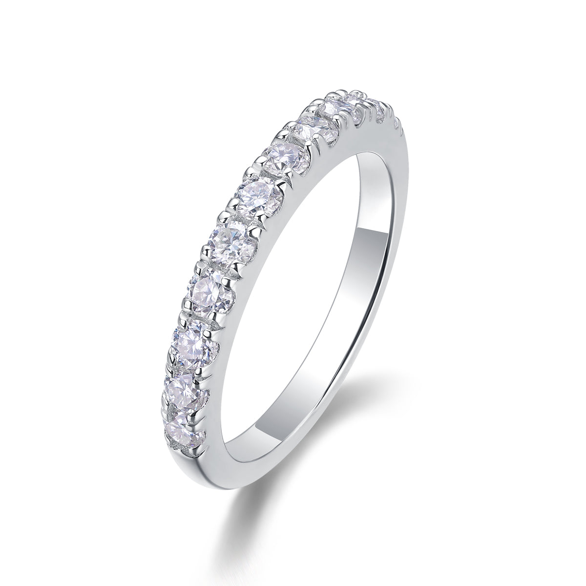 0.48 Carat Half Eternity Ring with Round Moissanite in S925 Silver Plated Platinum