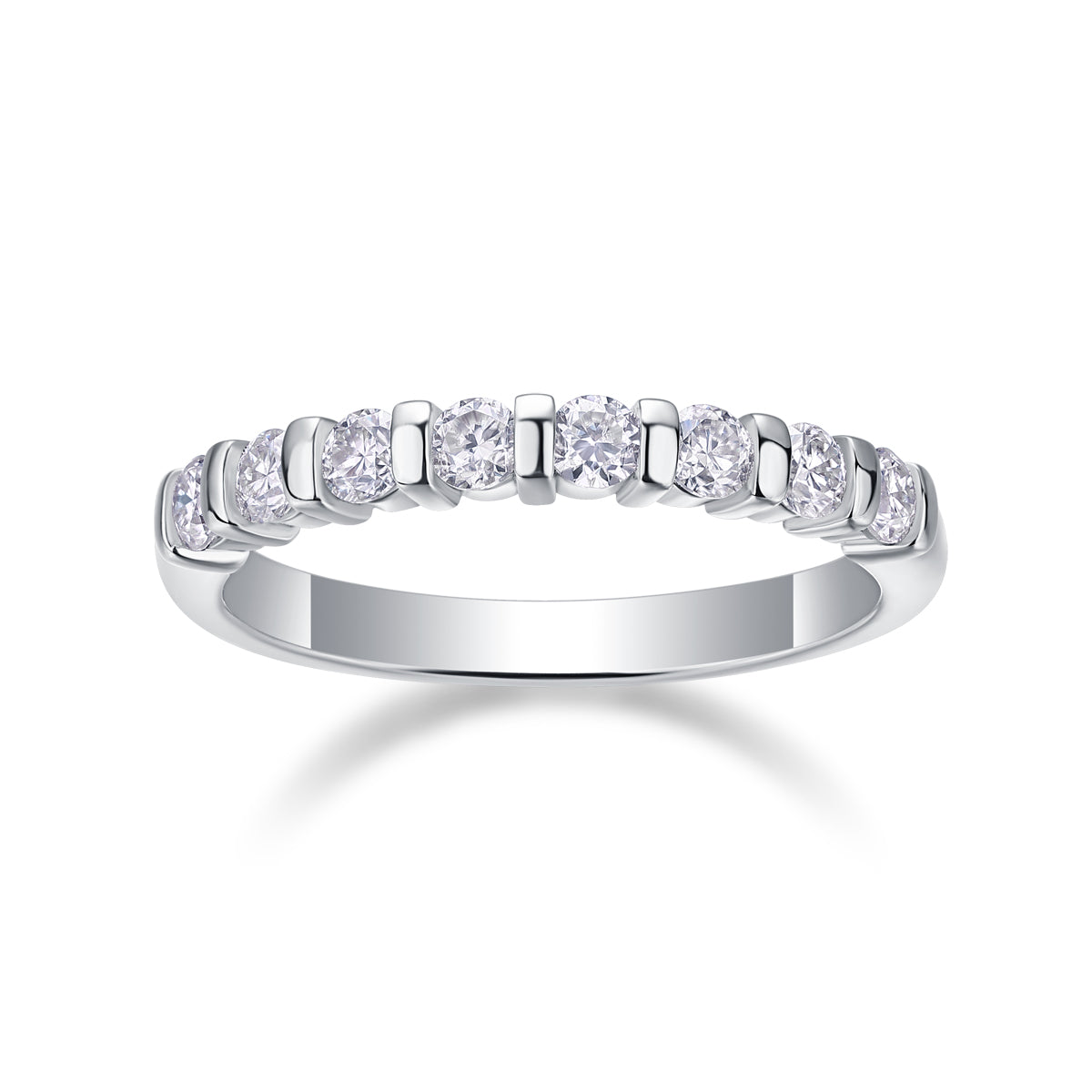 0.48 Carat Beaded Round Moissanite Half Eternity Ring in S925 Silver with Platinum Plating