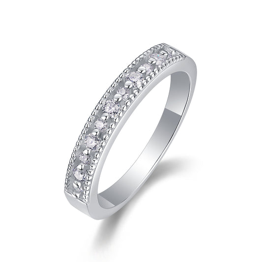 0.27 Carat Dual-Sized Round Moissanite Half Eternity Ring in S925 Silver Plated Platinum