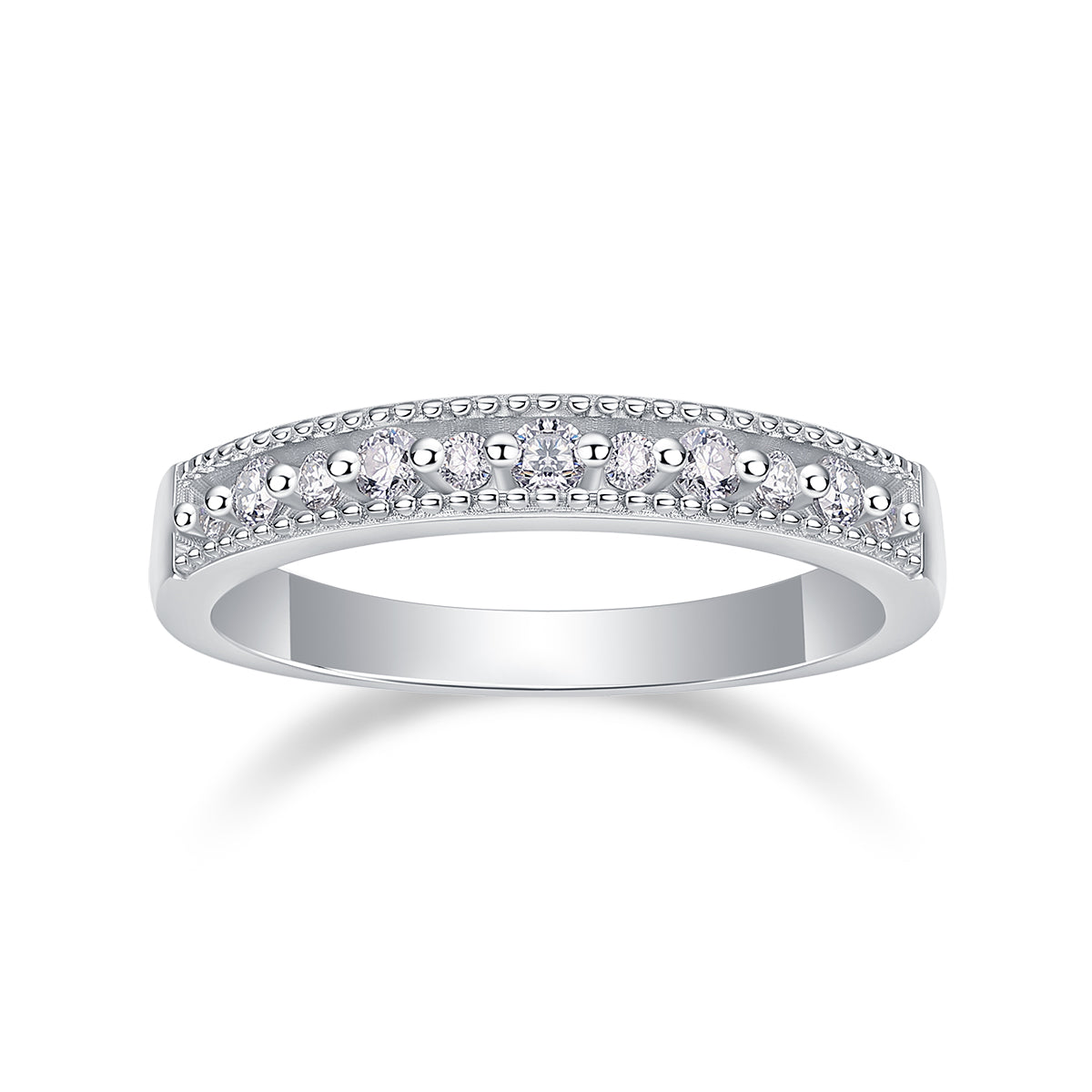 0.27 Carat Dual-Sized Round Moissanite Half Eternity Ring in S925 Silver Plated Platinum