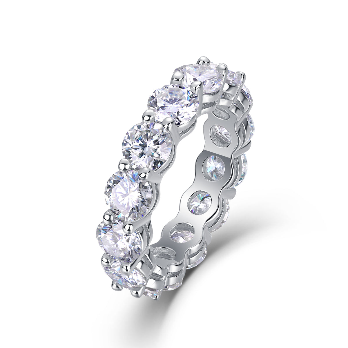 6.5 Carat Round Moissanite Eternity Ring in S925 Silver Plated Platinum