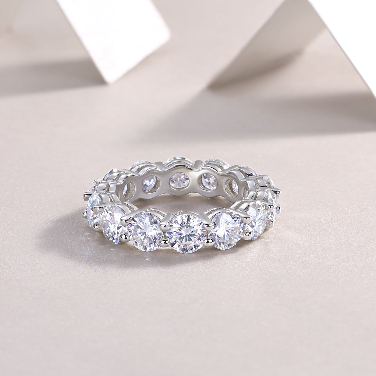 6.5 Carat Round Moissanite Eternity Ring in S925 Silver Plated Platinum