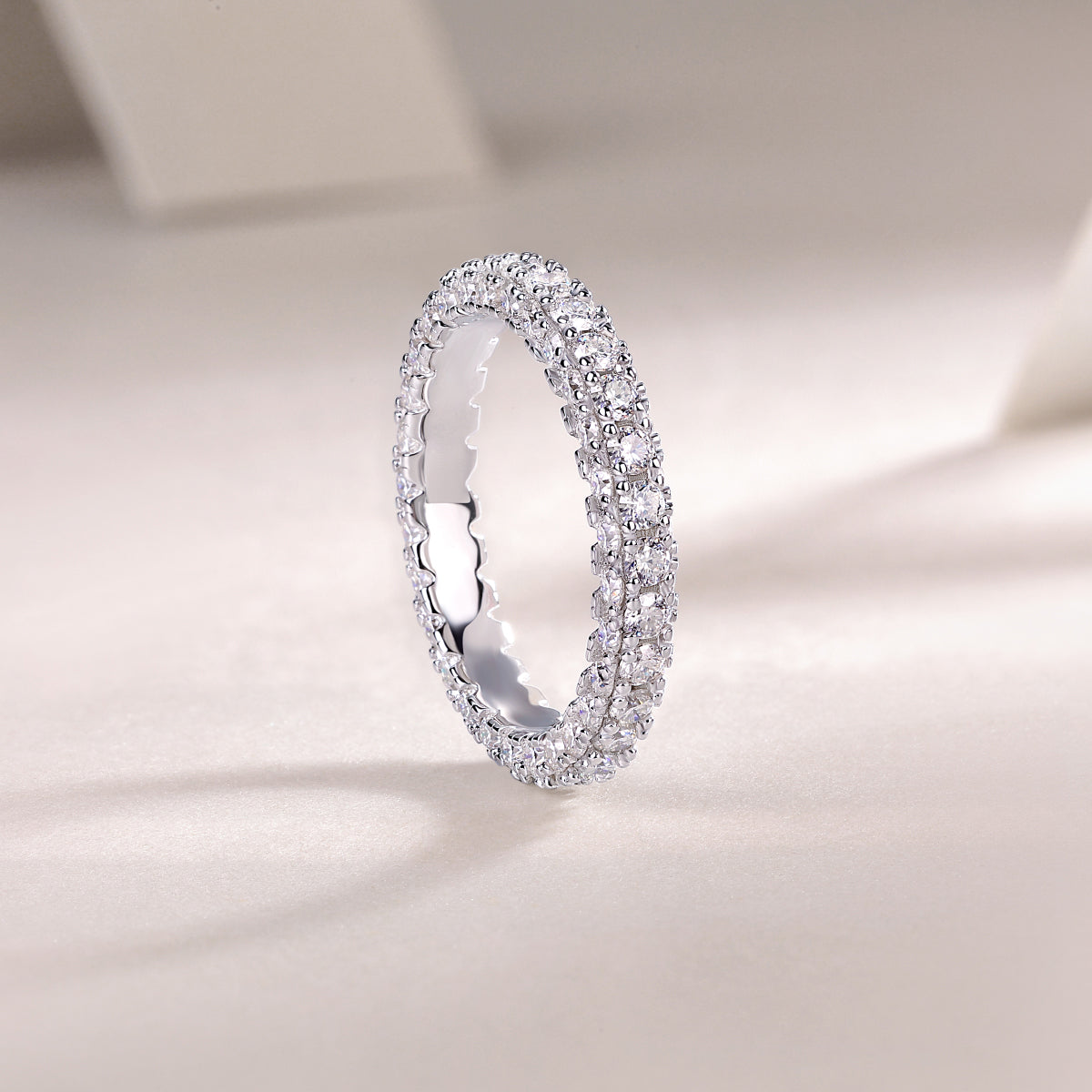 Stunning 2.1 Carat Moissanite Eternity Ring in S925 Silver and Platinum for Women