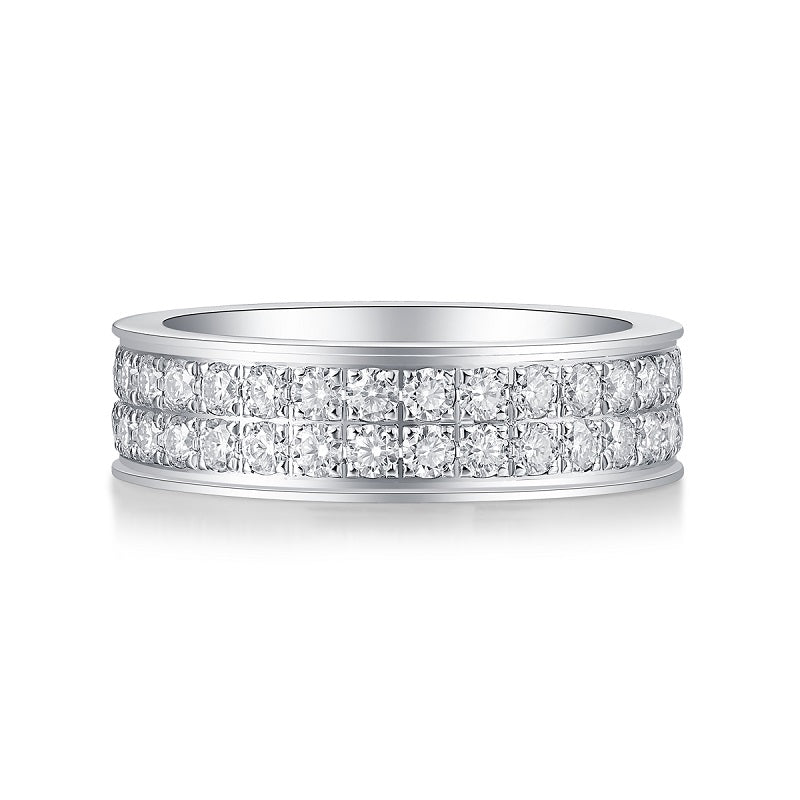 6.0 Carat Double Row Round Moissanite Eternity Ring in S925 Silver with Platinum Finish