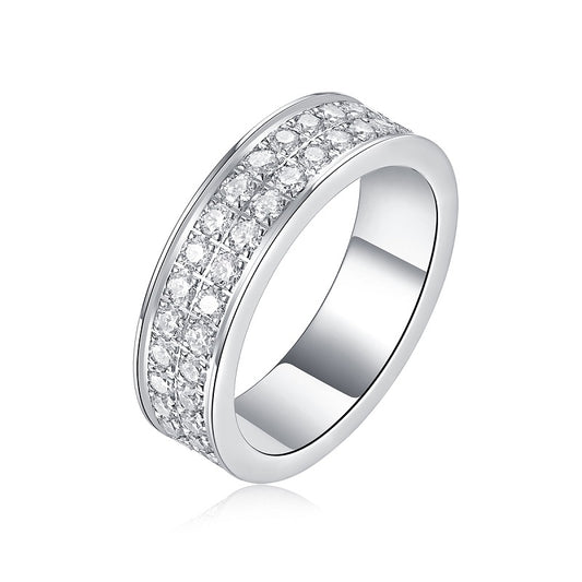 6.0 Carat Double Row Round Moissanite Eternity Ring in S925 Silver with Platinum Finish