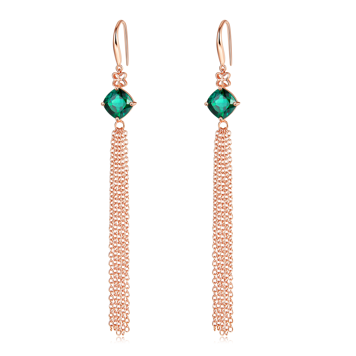 3.7 Carat Cushion Cut Lab Created Emerald Silver Tassel Earrings