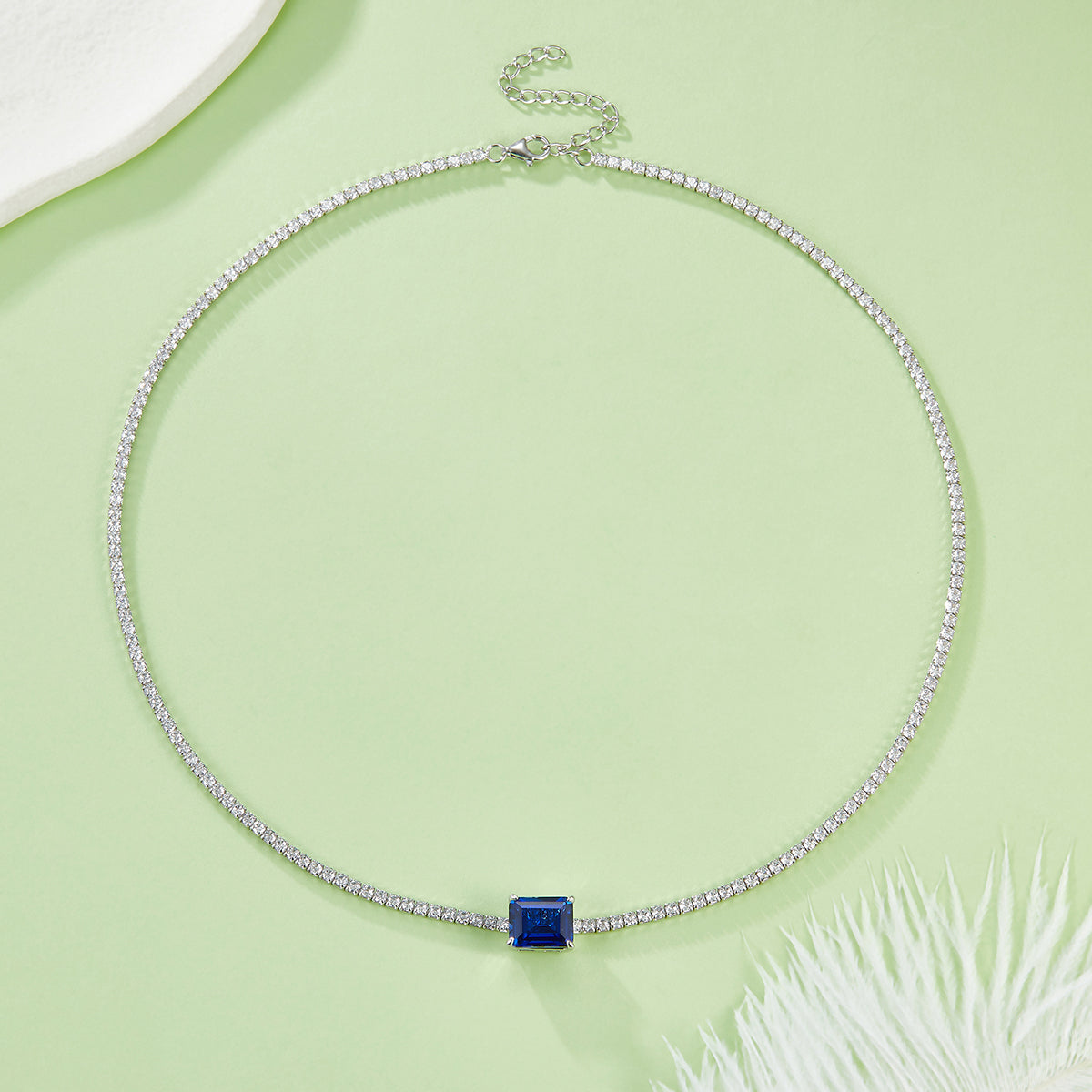 4.0 Carat Rectangular Lab-Grown Sapphire and Ruby Tennis Necklace in S925 Silver and Platinum Finish