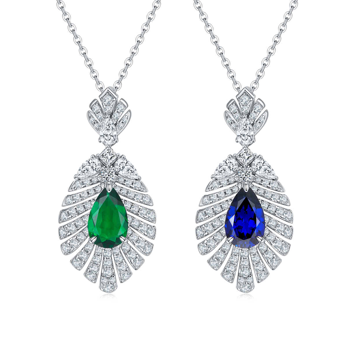 2.75 Carat Pear-Shaped Lab-Created Gemstone Pendant Necklace in S925 Silver with Platinum Leaf Design