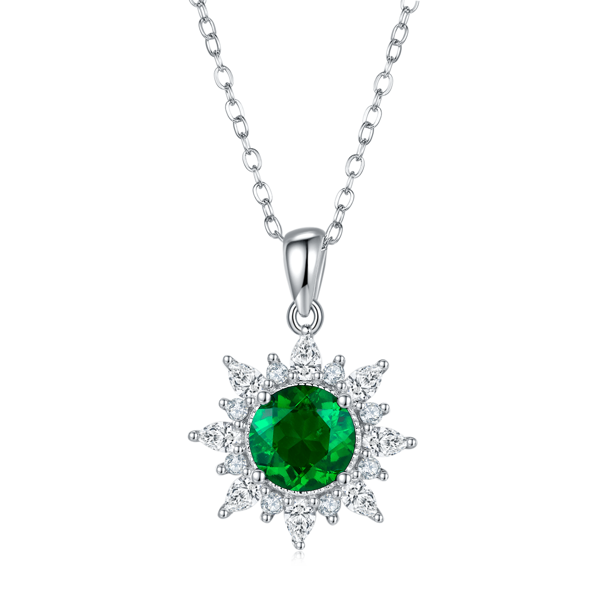 2.0 Carat Round Lab Created Color Gemstone Sun Pendant Necklace in S925 Silver Plated Platinum