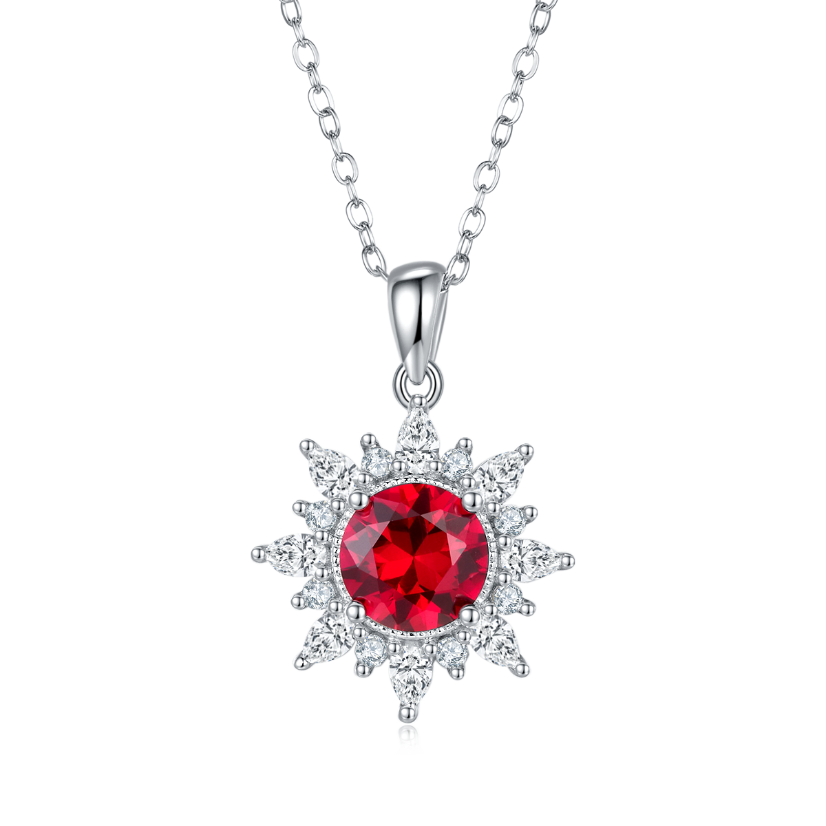 2.0 Carat Round Lab Created Color Gemstone Sun Pendant Necklace in S925 Silver Plated Platinum