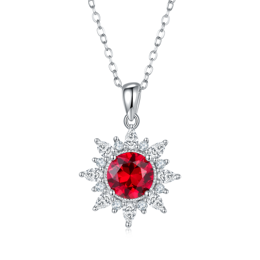 2.0 Carat Round Lab Created Color Gemstone Sun Pendant Necklace in S925 Silver Plated Platinum