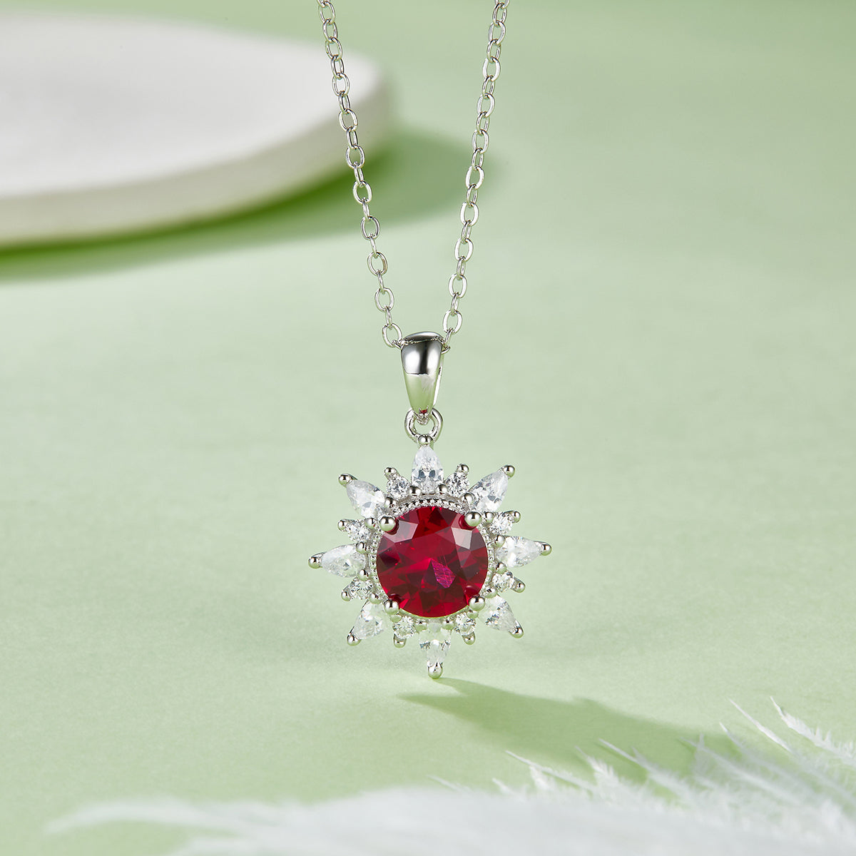 2.0 Carat Round Lab Created Color Gemstone Sun Pendant Necklace in S925 Silver Plated Platinum