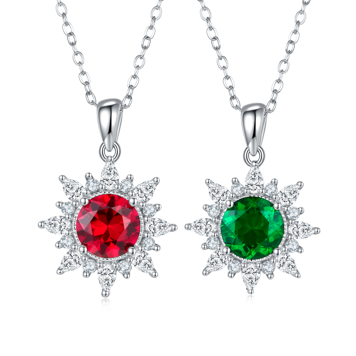 2.0 Carat Round Lab Created Color Gemstone Sun Pendant Necklace in S925 Silver Plated Platinum