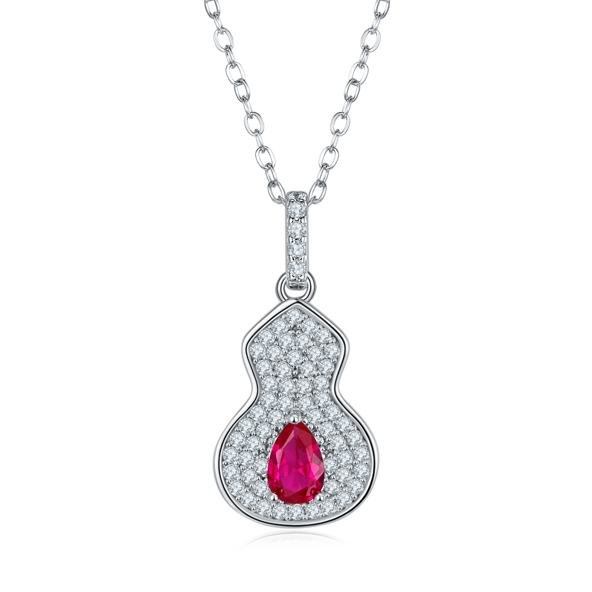 0.5 Carat Pear-Shaped Lab-Created Ruby Pendant Necklace in S925 Silver-Plated Platinum