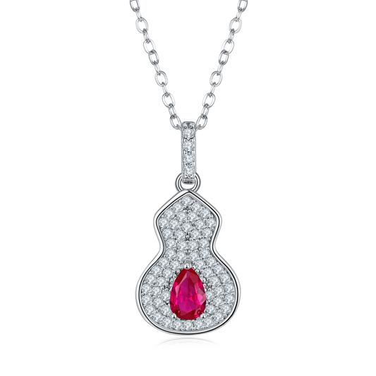 0.5 Carat Pear-Shaped Lab-Created Ruby Pendant Necklace in S925 Silver-Plated Platinum