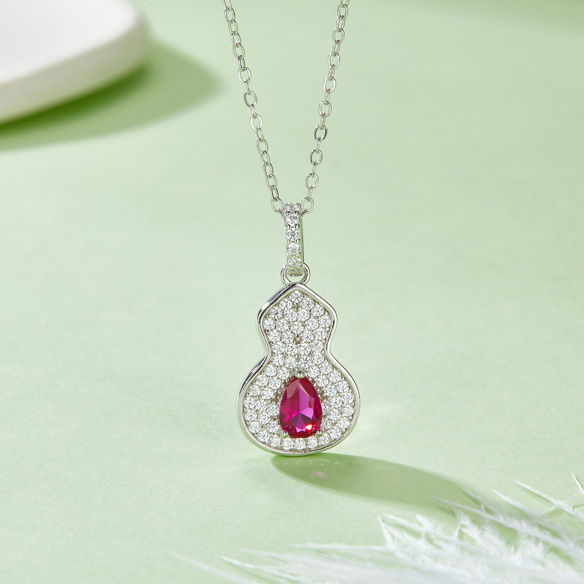 0.5 Carat Pear-Shaped Lab-Created Ruby Pendant Necklace in S925 Silver-Plated Platinum