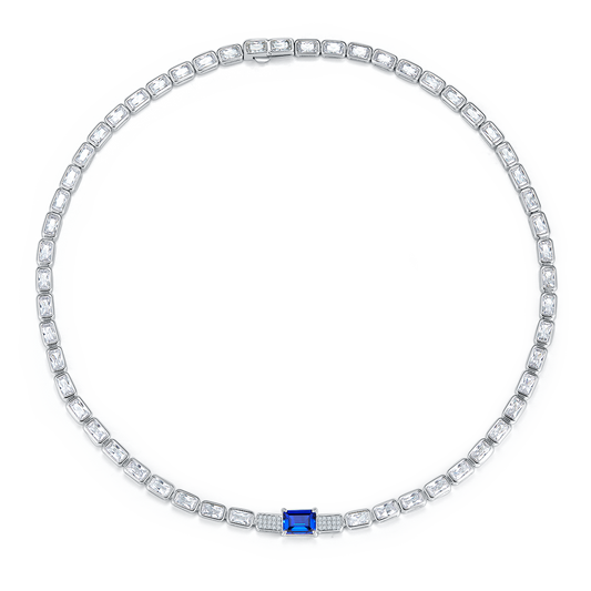 2.0 Carat Rectangular Lab-Cultivated Sapphire Tennis Necklace in S925 Silver-Plated Platinum