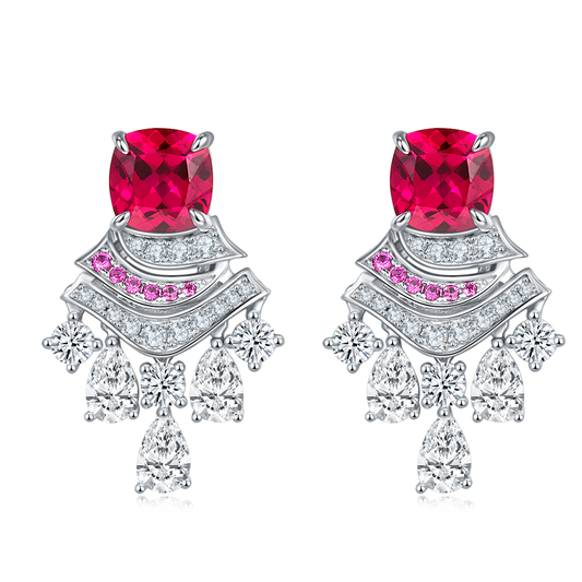 5.95 Carat Cushion Cut Lab Created Colored Gemstone S925 Sterling Silver Platinum Skirt Drop Earrings